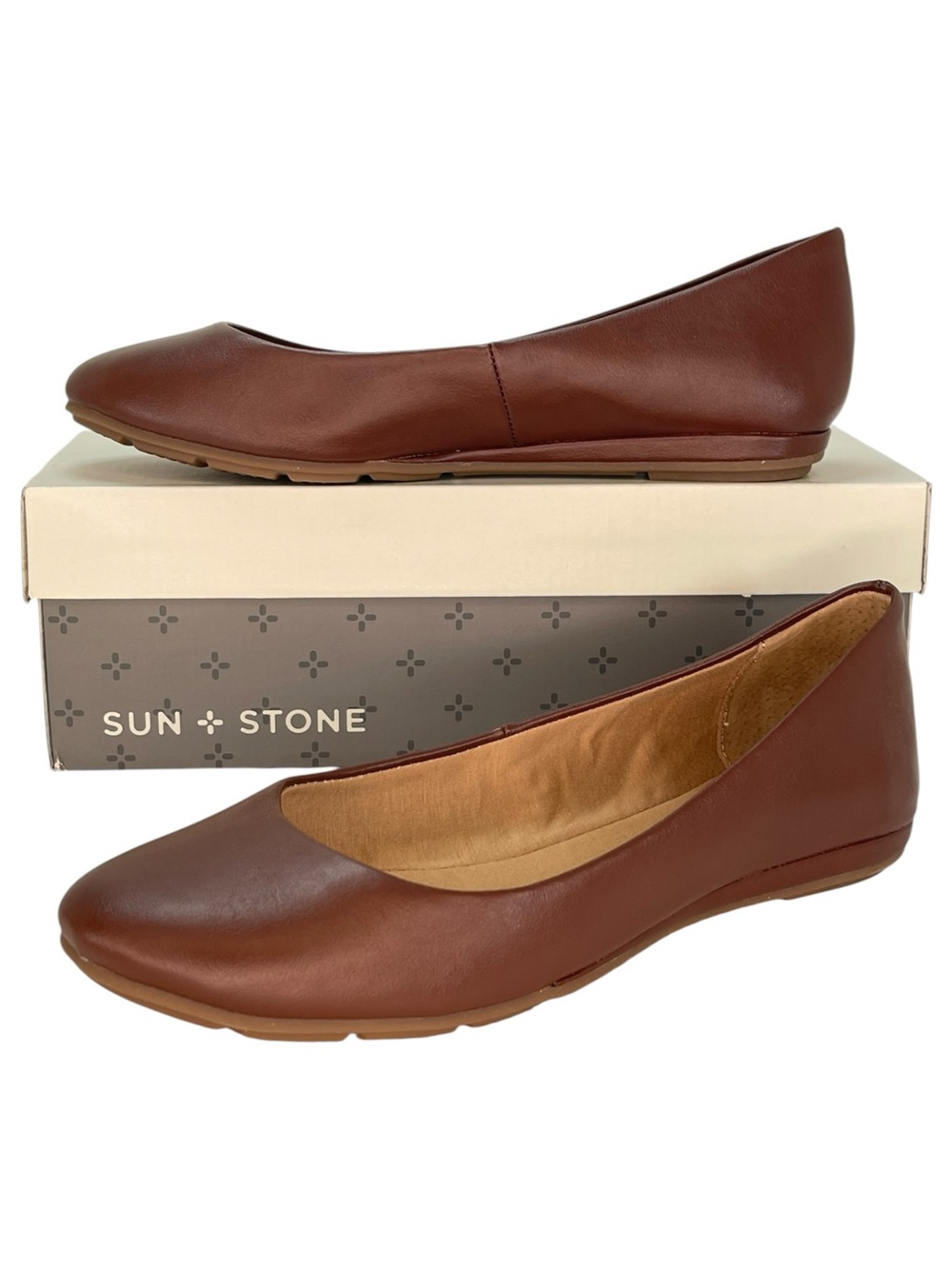 Sun + Stone Eliana Brown Faux Leather Womens Flats Size 9.5M